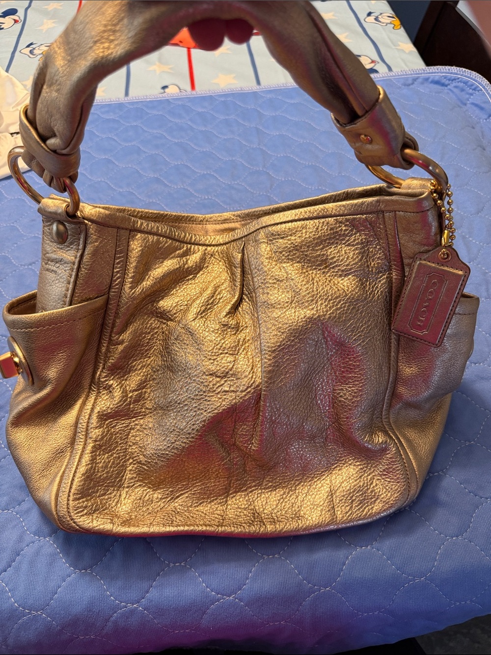 Coach Metallic Gold Leather Shoulder Hobo Bag